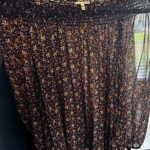 Joie Geometric Multicolor Smocked Sheer 100% Silk Top